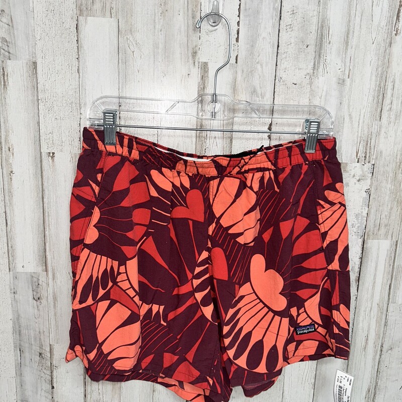 L Red Floral Logo Shorts, Red, Size: Ladies L