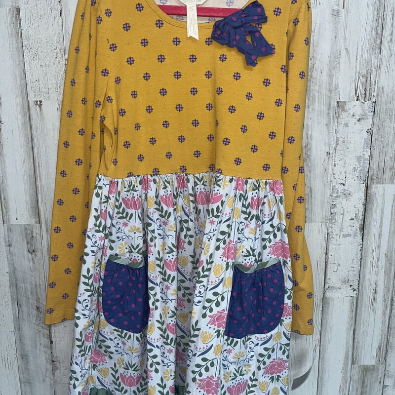 10 Yellow Floral Pocket D, Yellow, Size: Girl 10 Up