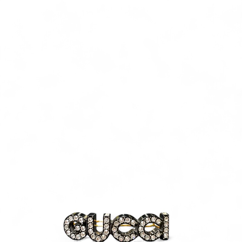 Gucci Crystal Black Hair  Clip
Black resin
Rhinestone Gucci motif with metal studs
Metal hair clip
Single piece
76mm x 20mm
Made in Italy