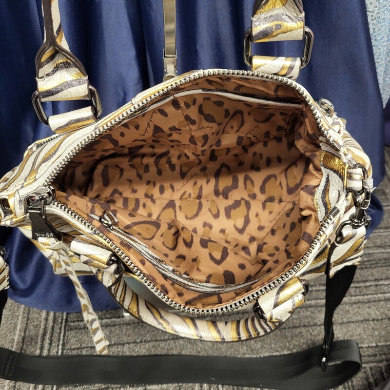 Gorgeous Zebra Printed Leather Bag, Metallic Gold & Shimmer Grey, in Brand NEW condition!