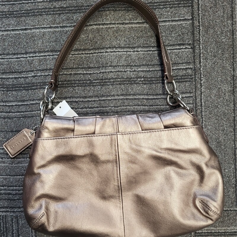 Excellent preloved Leather Shoulder Bag, Bronze with purple lining and silver hardware