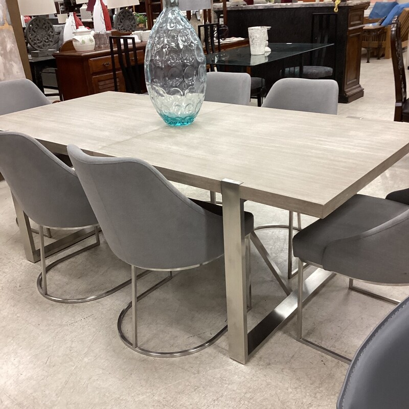 Modern Table W Chrome, Lt Wood, 6 Chairs
39in x 83 in x 29 in t