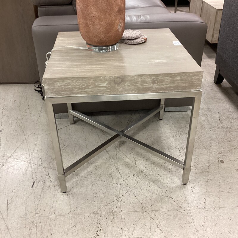 Modern Side Table, Lt Wood, Chrome
24 in x 24 in x 24 in t