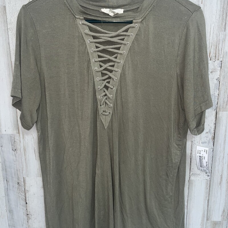 M Olive Lace Up Keyhole T, Green, Size: Ladies M