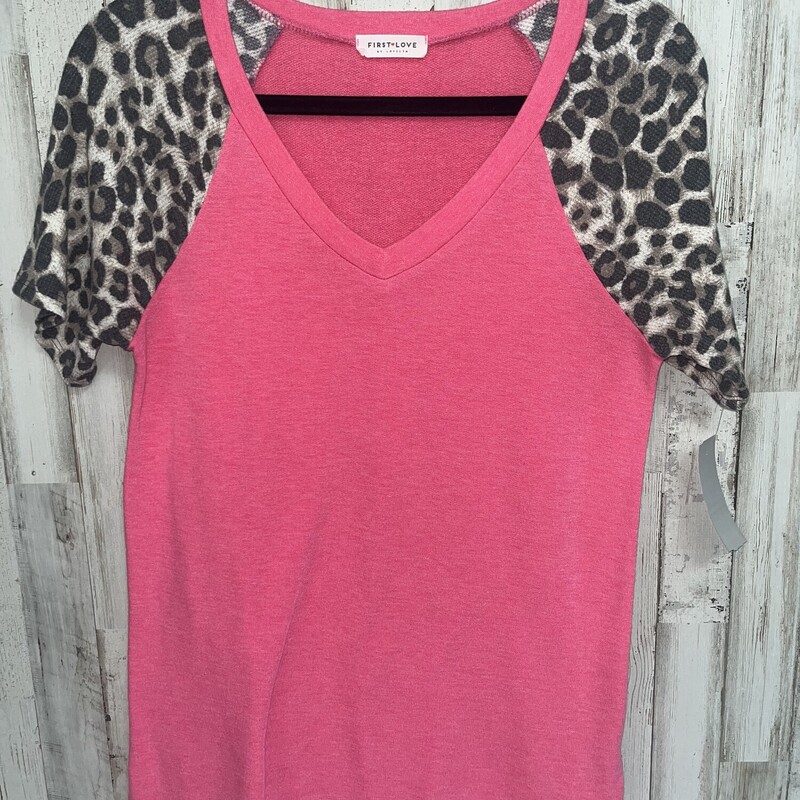 S Cheetah Sleeve Pink Top