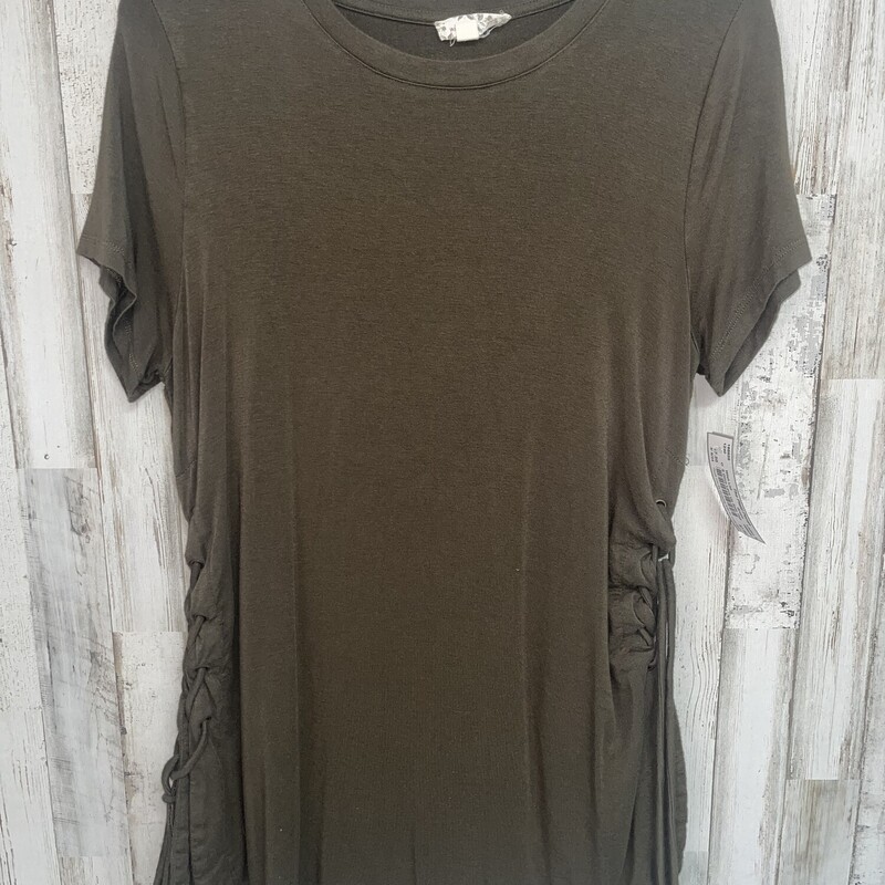 S Olive Lace Up Side Top