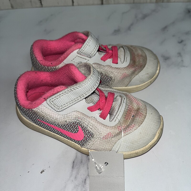 7 Pink/Grey Tennis Shoes, Pink, Size: Shoes 7