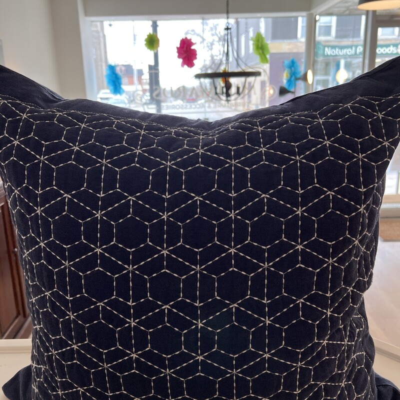Extra Large Cushion Embroided Geometric Motif<br />
Ellen Degeneres<br />
Navy & White<br />
100% Cotton<br />
Feather Insert Removable Cover