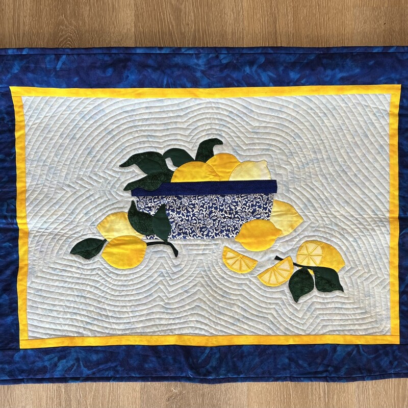 Quilted Wall Hanging  Lemon Bowl<br />
Blue & Cream