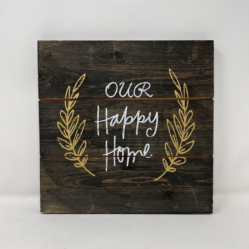 Wall Sign   Our Happy Home
Black White & Gold
Size: 12 In