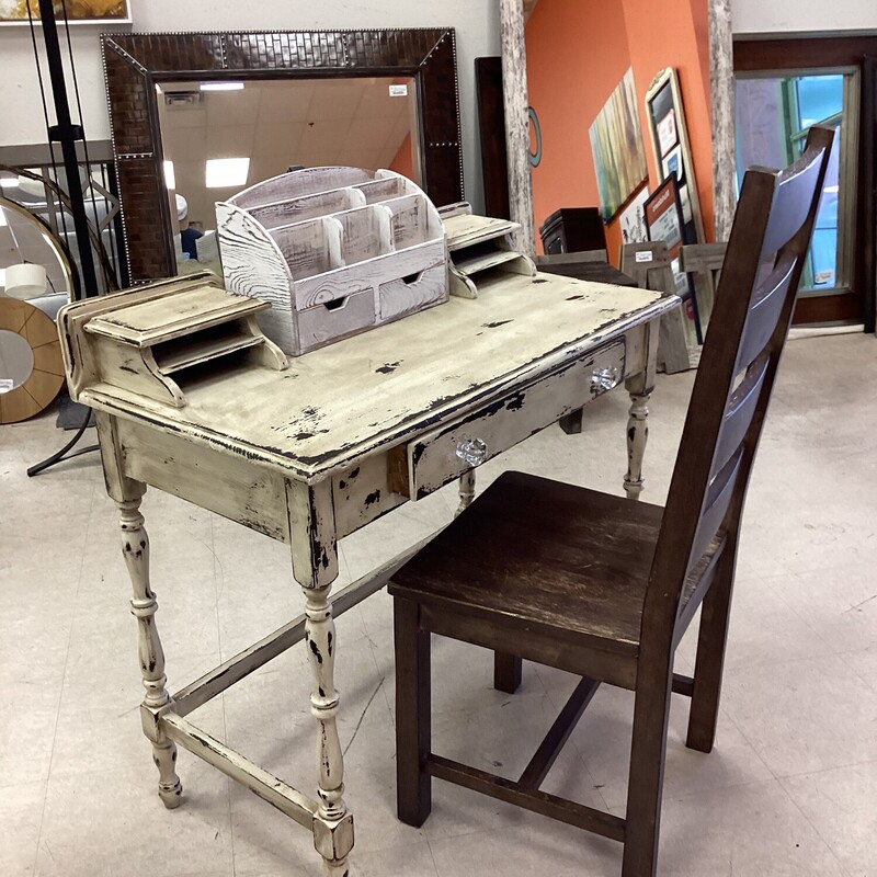 Painted Distressed Desk, Cream, 1 Chair
36 in w x 39 in t