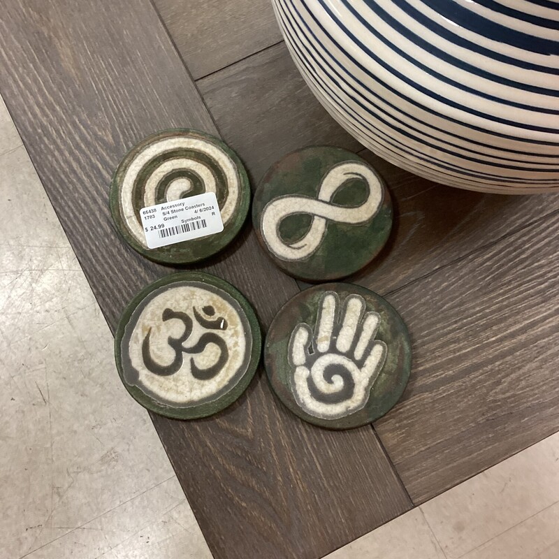 S/4 Stone Coasters, Green, Symbols
4 in rd