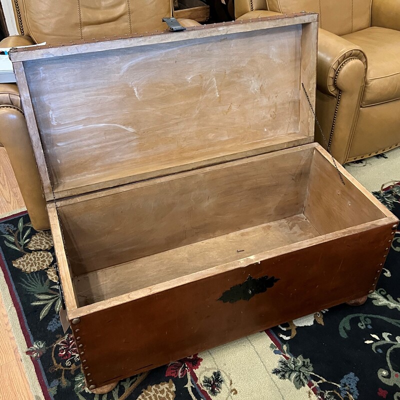 Argentina Leather Trunk, Nailhead, AS IS<br />
39in x 18in x 19in tall