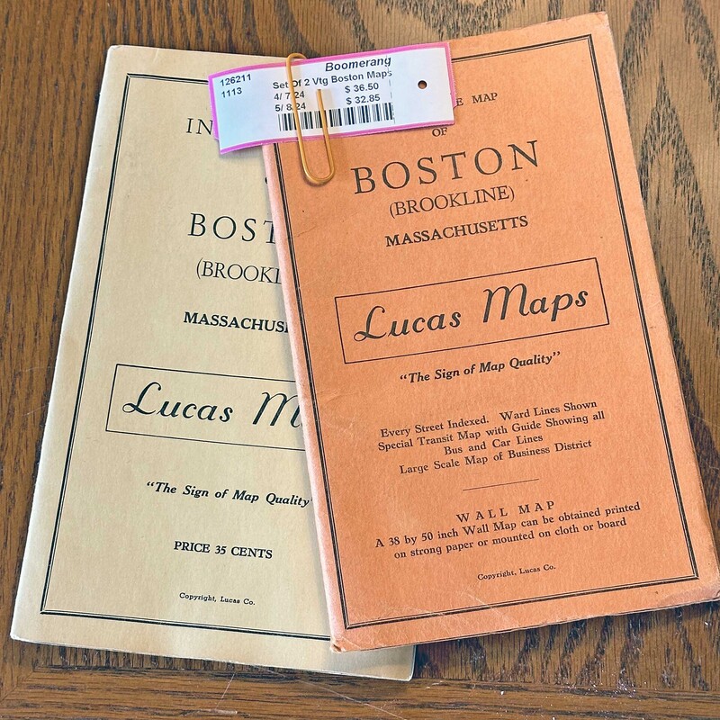 Set Of 2 Vtg Boston Maps

Lucas Maps
Brookline 1950s
Indexed Map & Street Guide Map