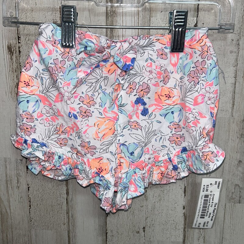 2T Coral Floral Shorts, White, Size: Girl 2T