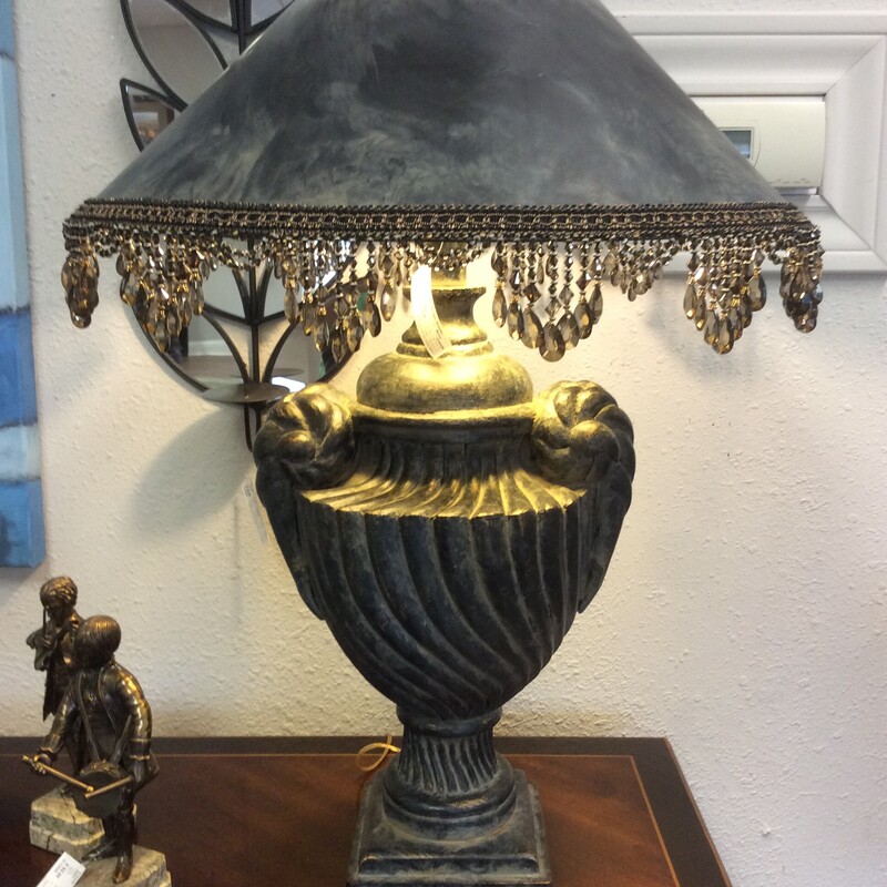 Pair of Urn Lamps and accented with jewels around the shade, Black