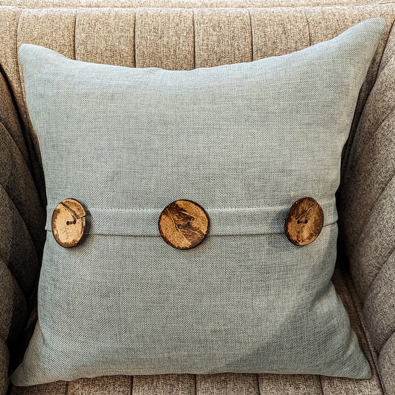 3 Wood Button Down Pillow
Blue Brown Size: 19 x 19H