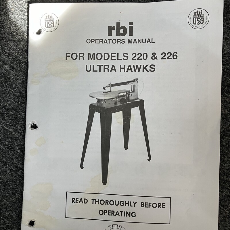 Scroll Saw, Hawk,  220VS<br />
rb Industries<br />
<br />
Variable speed<br />
Includes foot pedal, TONS of blades, books, templates etc!