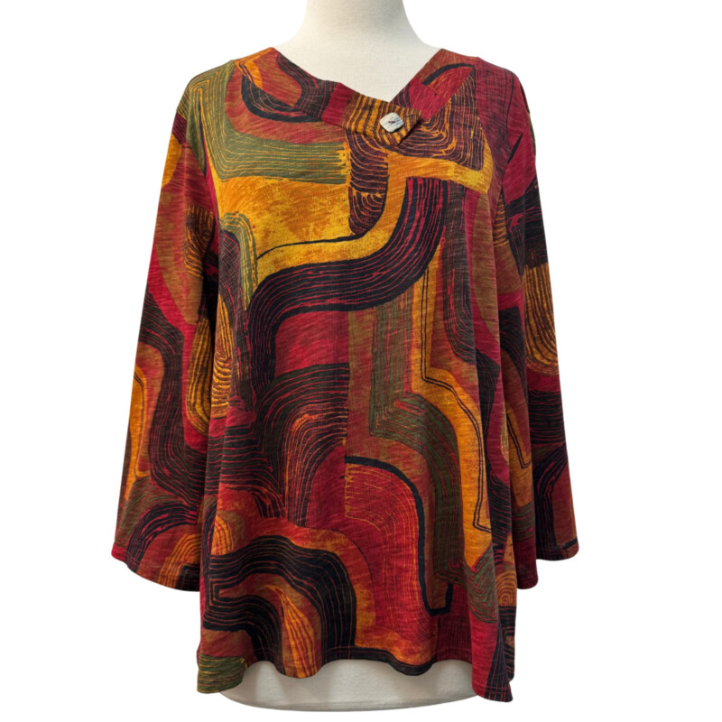 Habitat Lines Tunic
100% Cotton
¾ Sleeve
Red, Rust, Olive, Gold, Brown, and Black
Size: XL