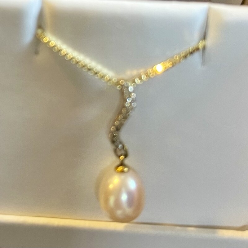 Sterl. Pearl Diamond Neck, None, Size: None