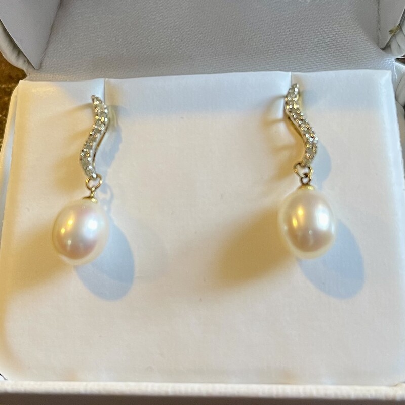 Sterl Pearl Diamond Earri, None, Size: None