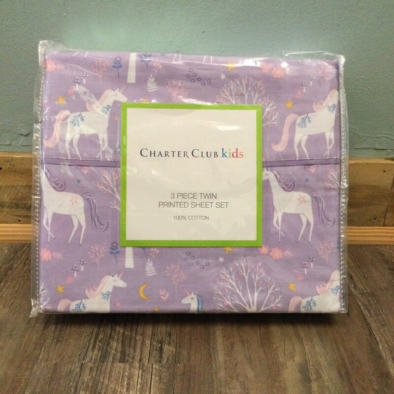 Charter Club Kids Sheetse, Lavender, Size: Bedding
twin set 100% cotton New Unicorn 3 piece