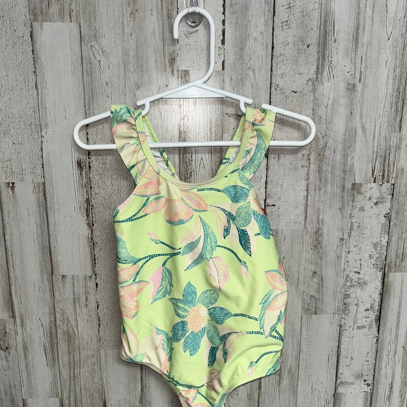 2T Lime Green Floral Swim, Green, Size: Girl 2T