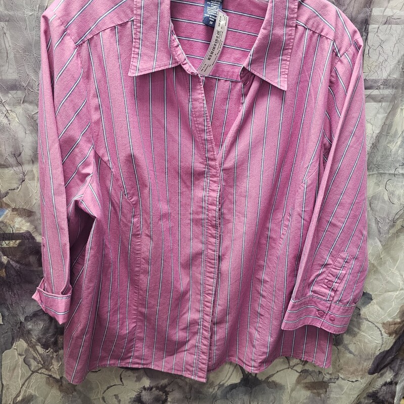 Button up blouse in pink with blue and white stripe