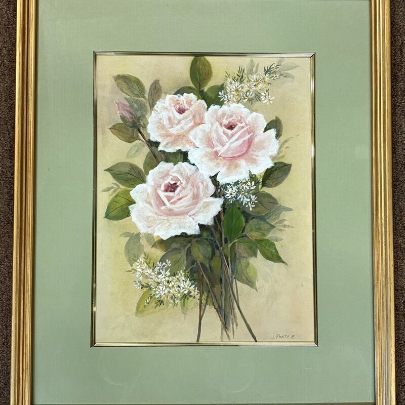 3 Painted Roses Print
Green Pink Gold Size: 20 x 24H