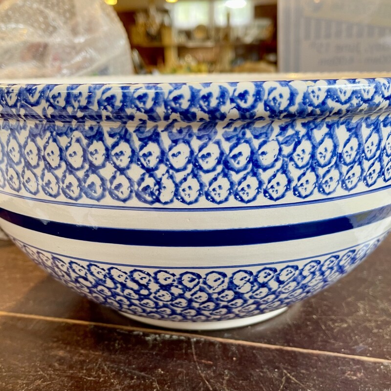 Gaetano Pottery Bowl, Blue/wh, Size: 13