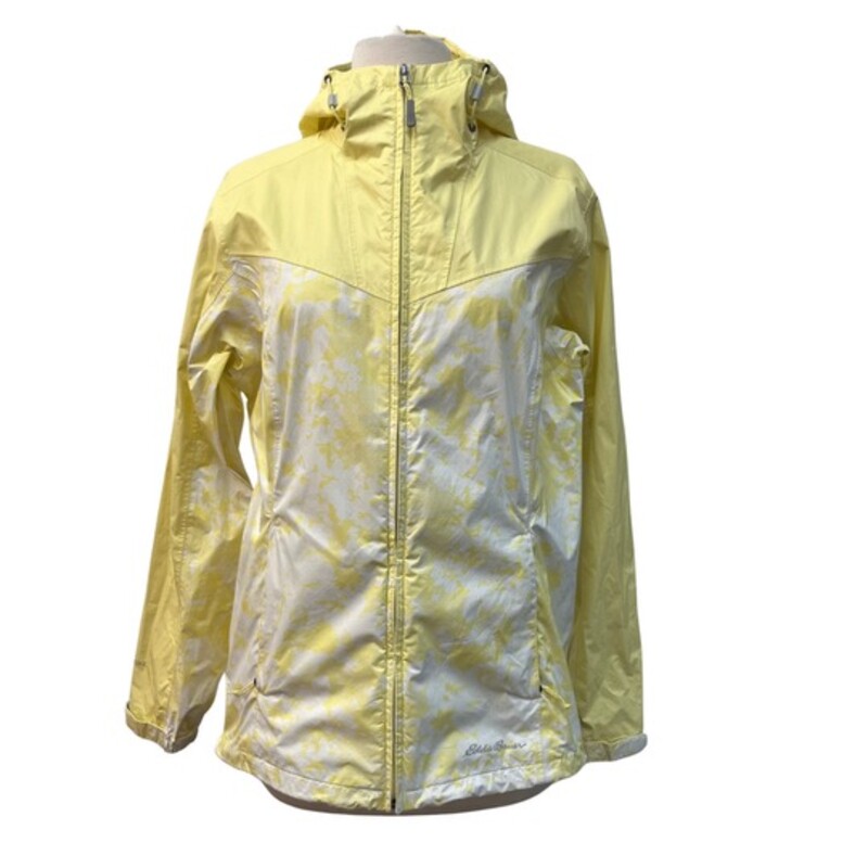 Eddie Bauer Hooded Raincoat
Floral Print
Color: Yellow and White
Size: Medium
