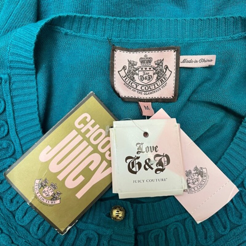 NEW Juicy Couture Cardigan<br />
Linen & Cotton<br />
Color: Teal<br />
Size: Medium