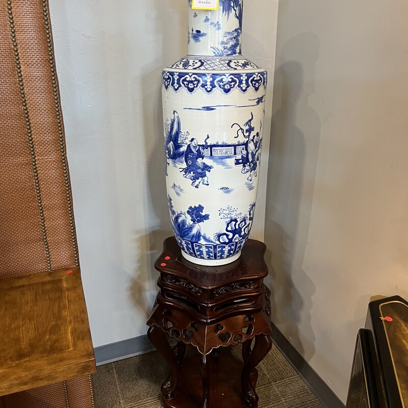 Large  Asian Vase W/ Stand