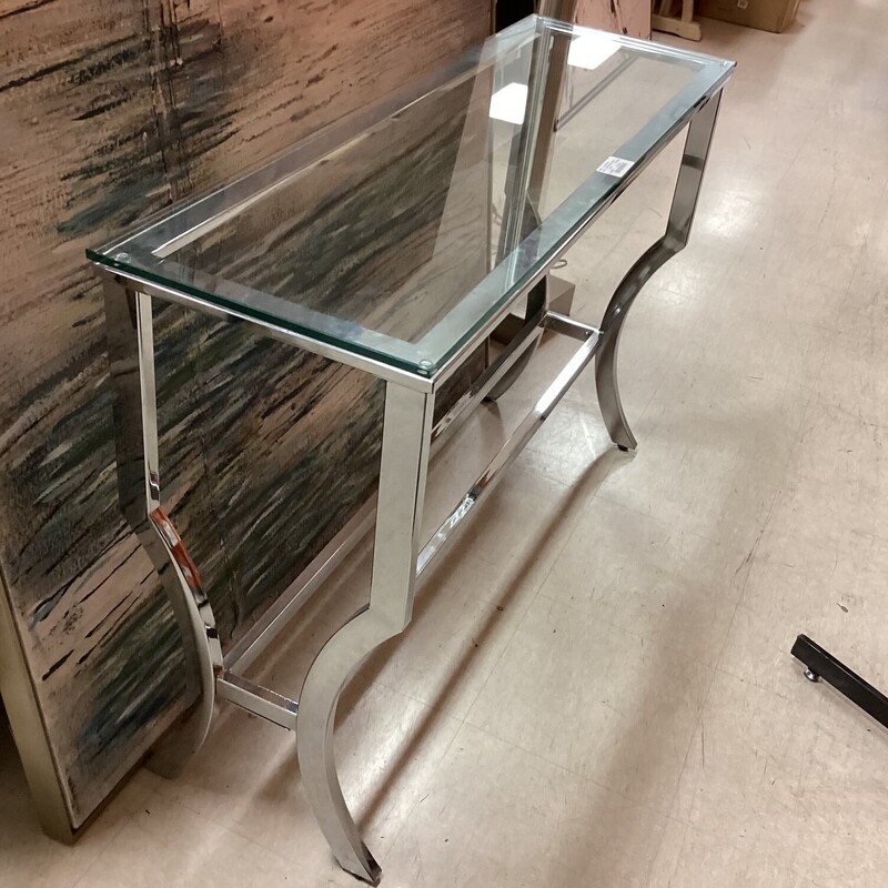 Silver Entry Table, Silver, W/ Glass
43in wide x 14in deep x 30in tall