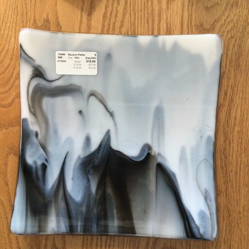 Square Platter, Grey/White, Size: 10in