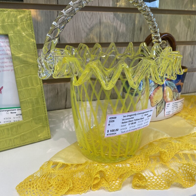 Italian Glass Yellow Basket