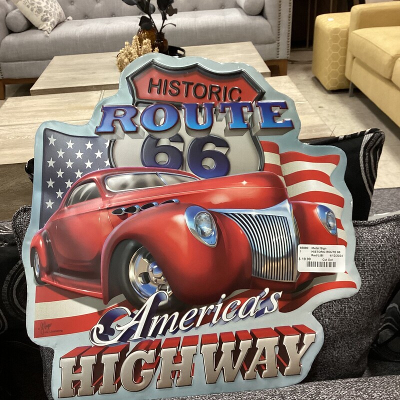 HISTORIC ROUTE 66, Red/LtBl, Cut Out
16 in w x 16 in t