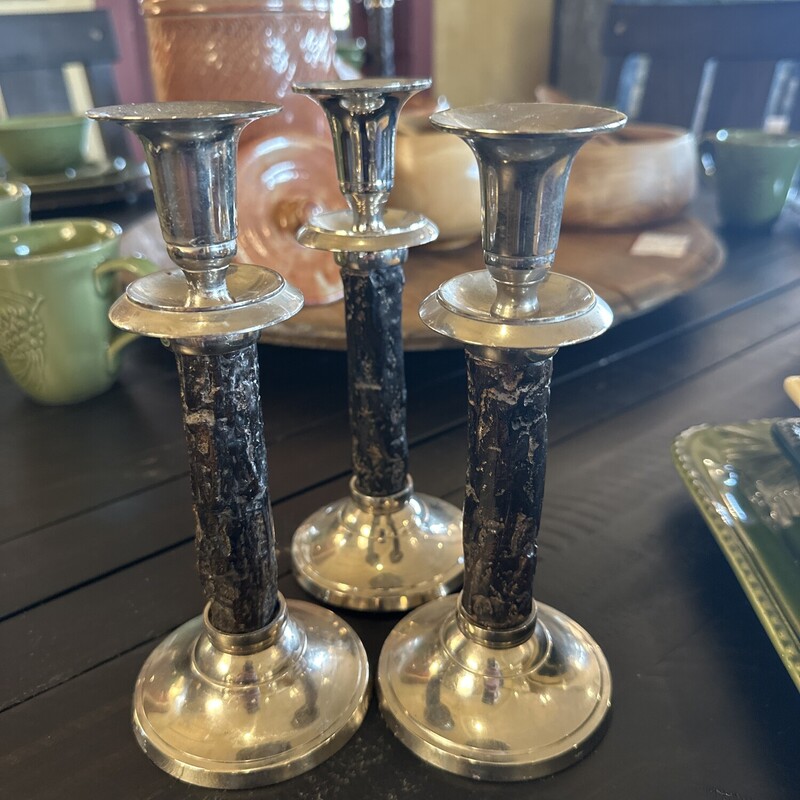 Faux Bark And Metal Candelsticks - Set of 3

Size: 8T