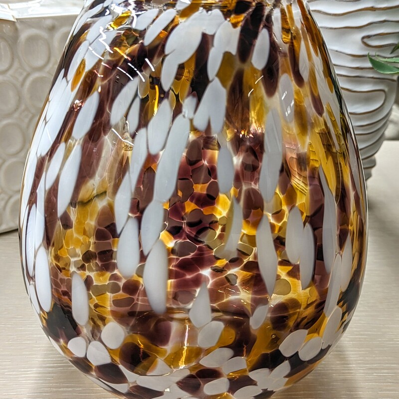 Blown Heavy Oval Circles Vase
Orange, Purple, White
Size: 8x11H