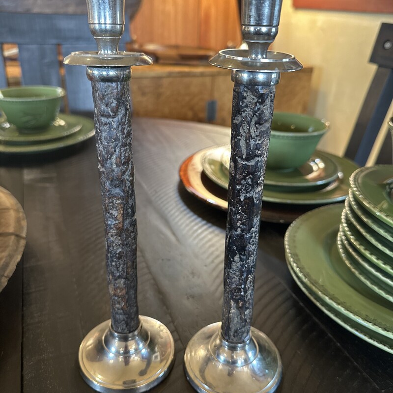 Faux Bark And Metal Candlesticks - Set Of 2

 Size: 12T
