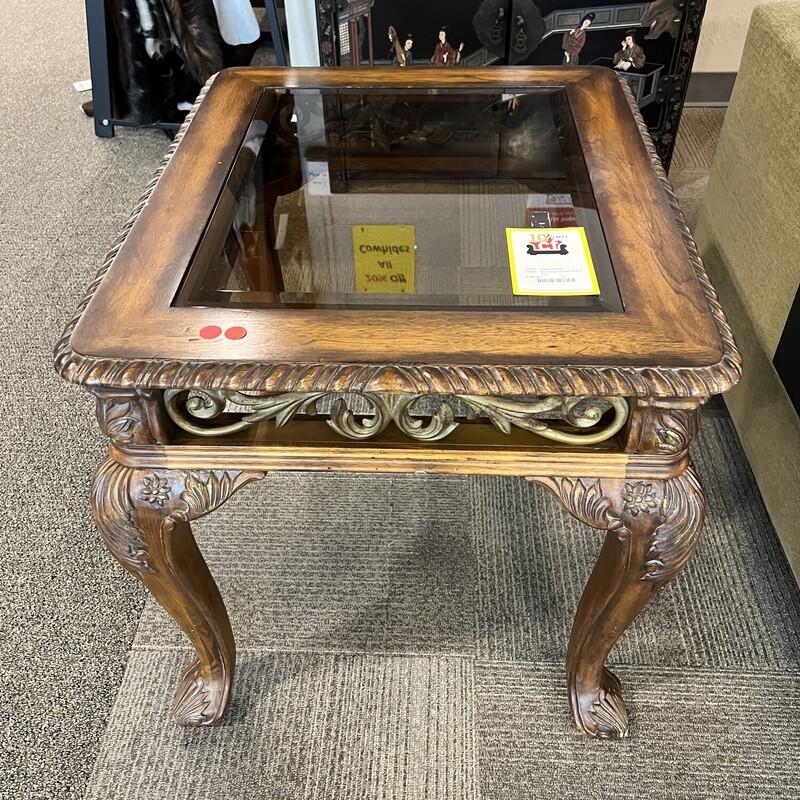 Brown Glass Insert End Table
