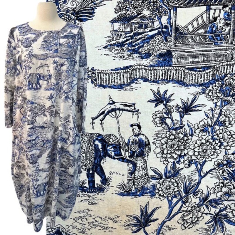Japanese Porcelain Print Dress
With Pockets
Just Beautiful!
White and Blue
Size: Large