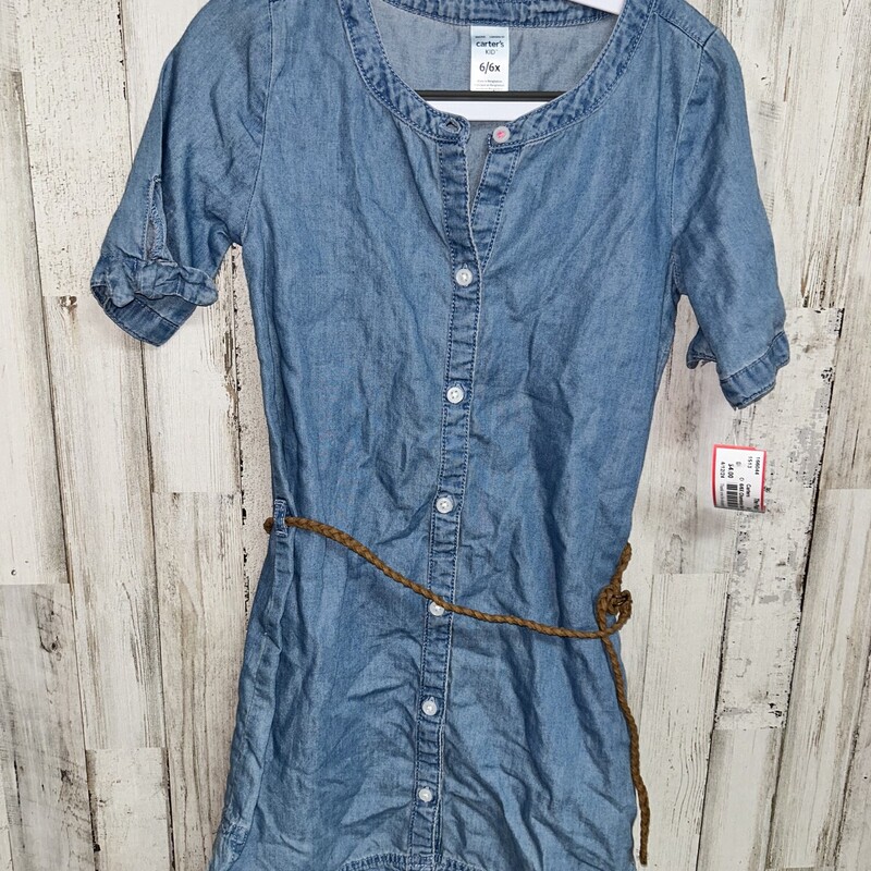 6/6X Chambray Belted Dres, Blue, Size: Girl 6/6x