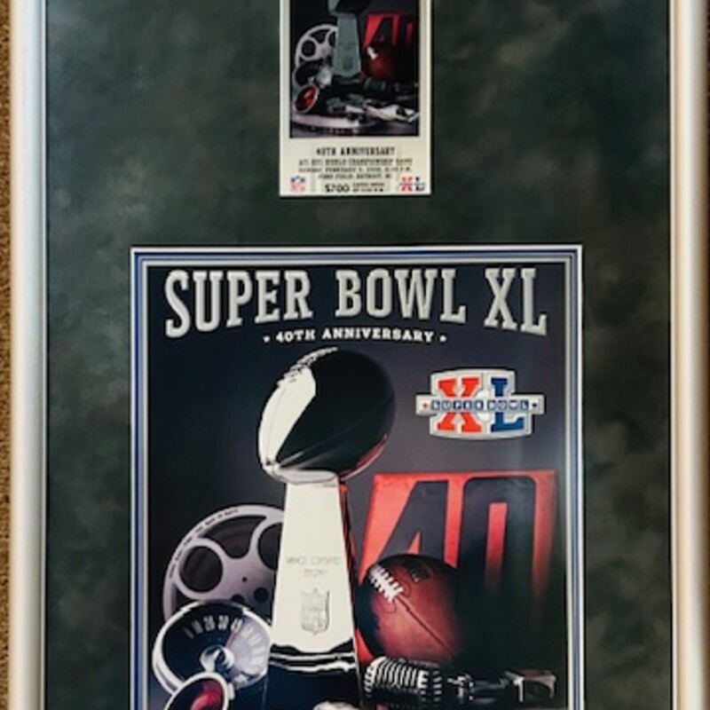 Super Bowl XL Arkwork,
Blue Red Gray Size: 12 x 21H
Pittsburgh Steelers vs. Seattle Seahawks