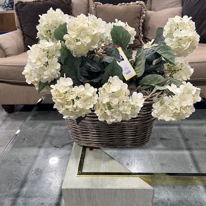 White Hydrangeas In Basket