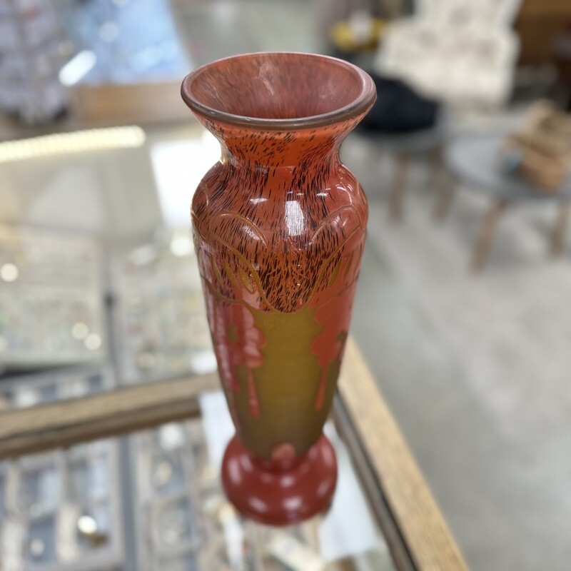 Charder Cameo Signed Glass Vase<br />
Size: 16H