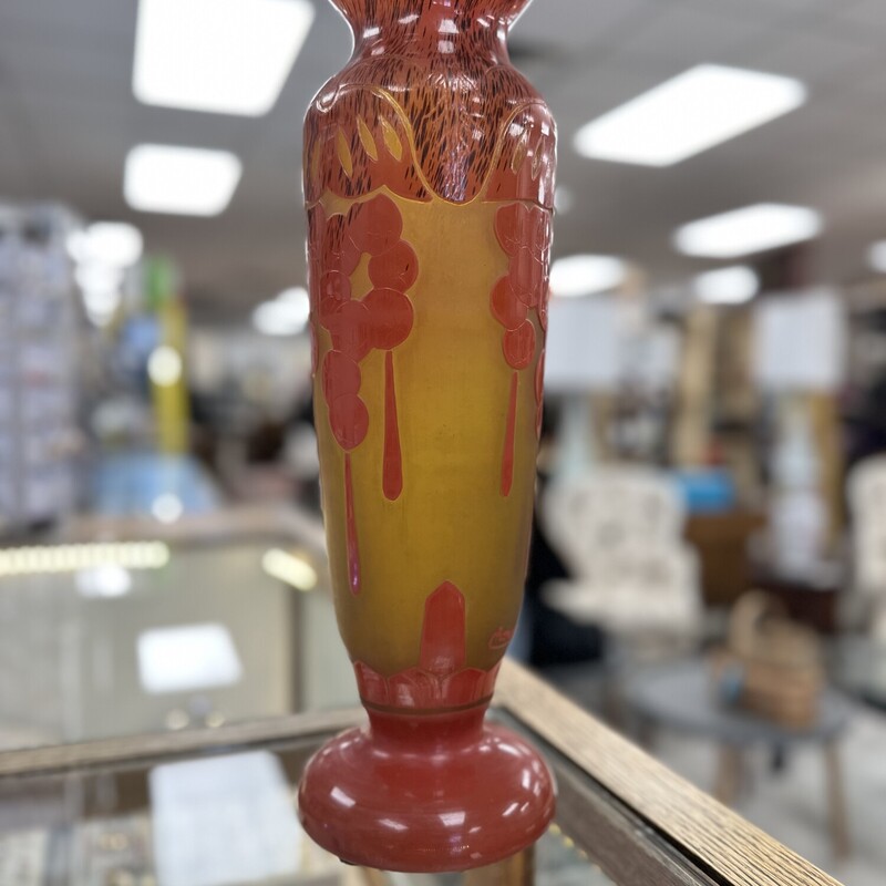Charder Cameo Signed Glass Vase<br />
Size: 16H