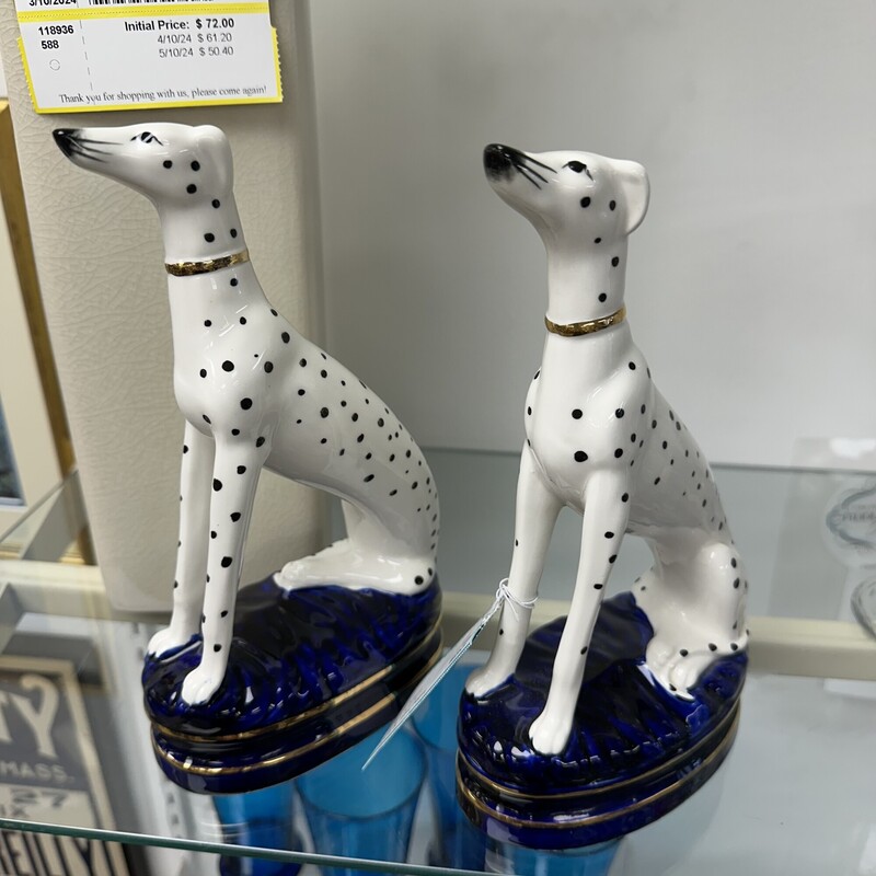 Two Dalmation Figurines, Porcelain... sold together as a PAIR.
Size: 9in