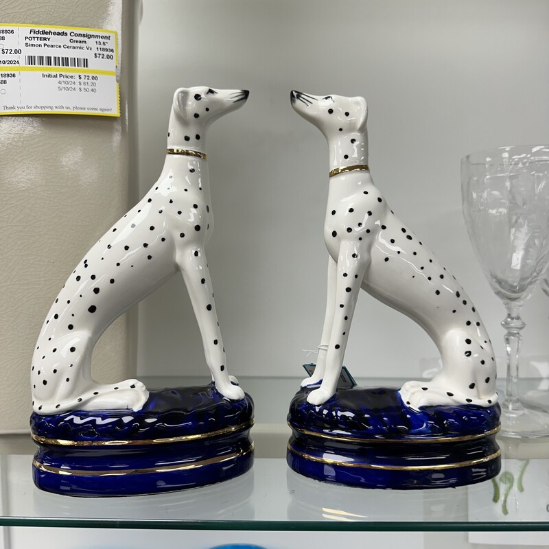 Two Dalmation Figurines, Porcelain... sold together as a PAIR.
Size: 9in