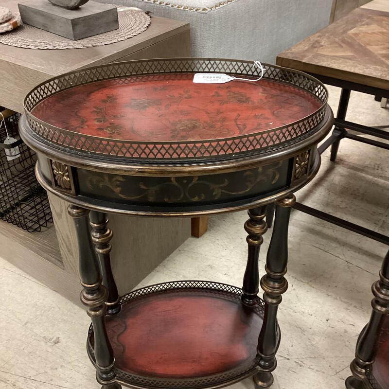 Oval Side Table, Burgandy, Floral<br />
19 in oval x 29 in t